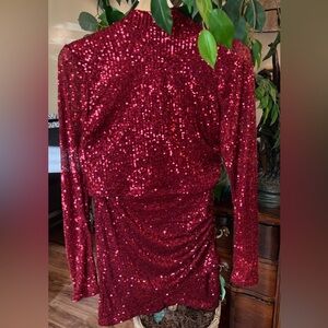 Elegant Red Sequin Skirt Set